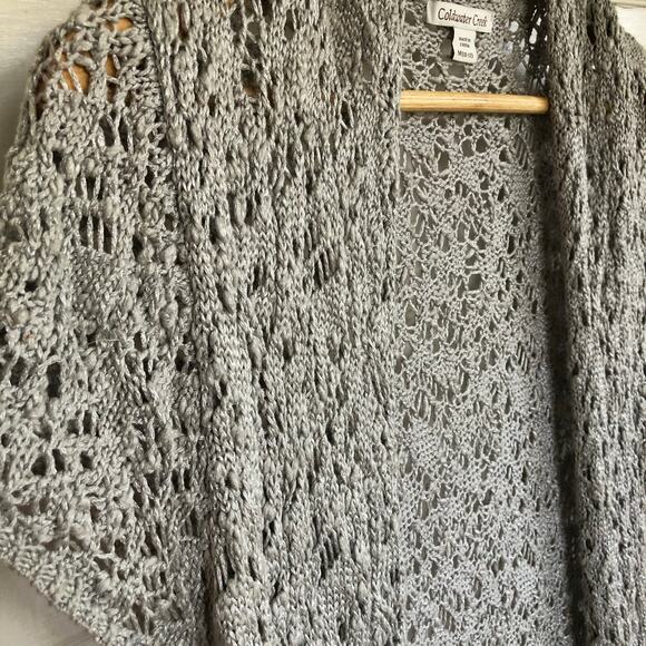 Coldwater Creek Long Crochet Cardigan Duster M Gray Short Sleeve Boho Langenlook - Picture 3 of 8